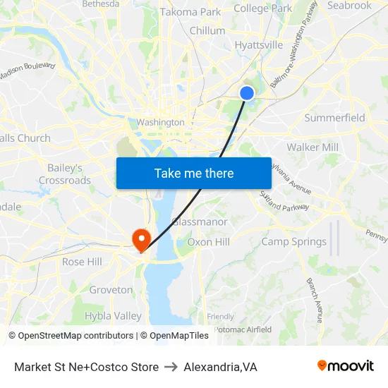 Market St Ne+Costco Store to Alexandria,VA map