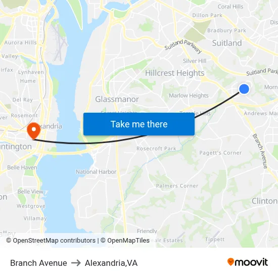 Branch Avenue to Alexandria,VA map