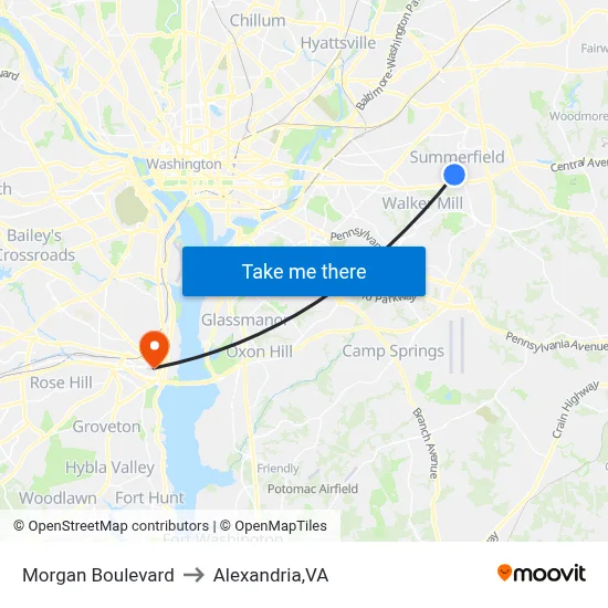 Morgan Boulevard to Alexandria,VA map