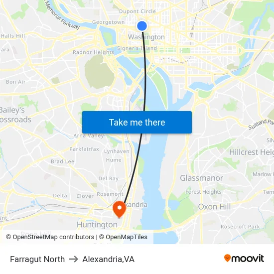 Farragut North to Alexandria,VA map