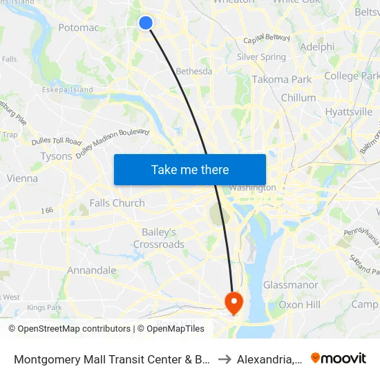 Montgomery Mall Transit Center & Bay E to Alexandria,VA map