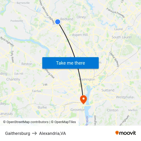 Gaithersburg to Alexandria,VA map