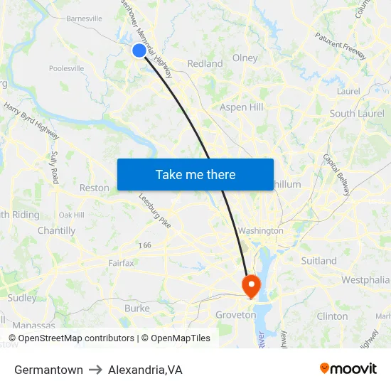 Germantown to Alexandria,VA map