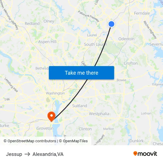 Jessup to Alexandria,VA map