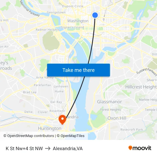K St Nw+4 St NW to Alexandria,VA map