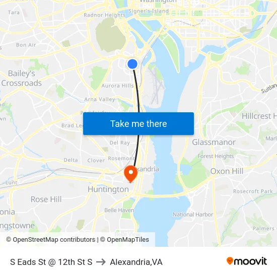 S Eads St @ 12th St S to Alexandria,VA map
