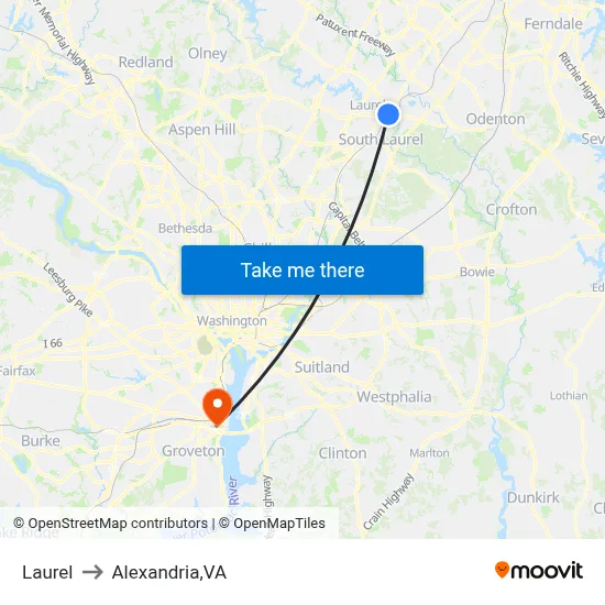 Laurel to Alexandria,VA map