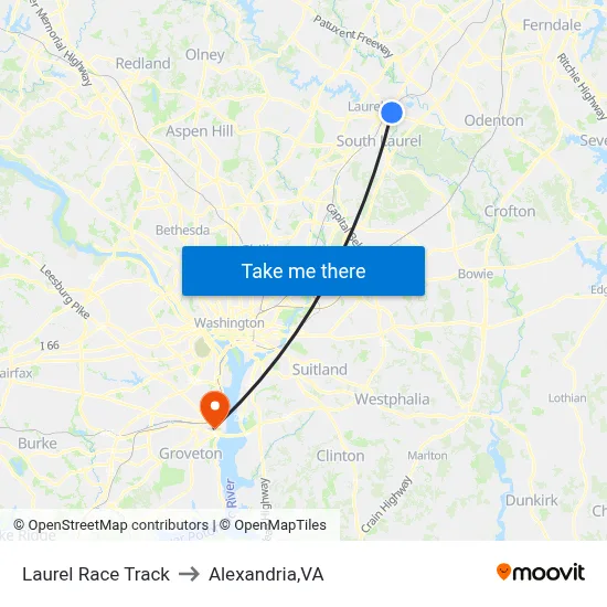 Laurel Race Track to Alexandria,VA map