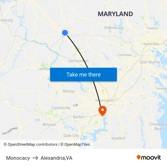 Monocacy to Alexandria,VA map