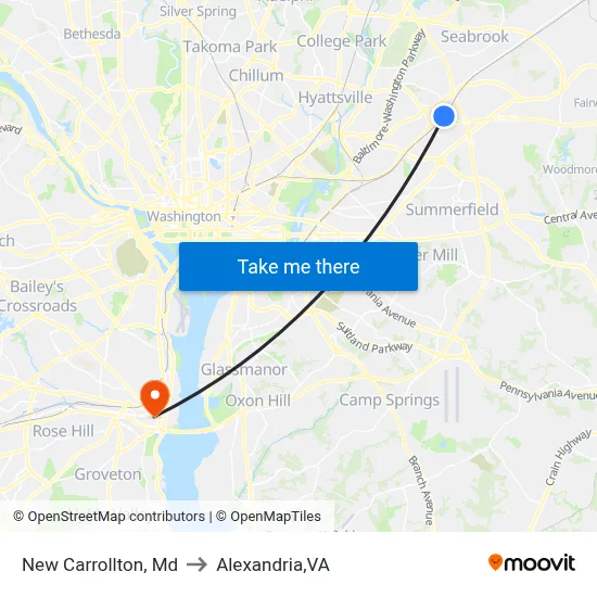 New Carrollton, Md to Alexandria,VA map