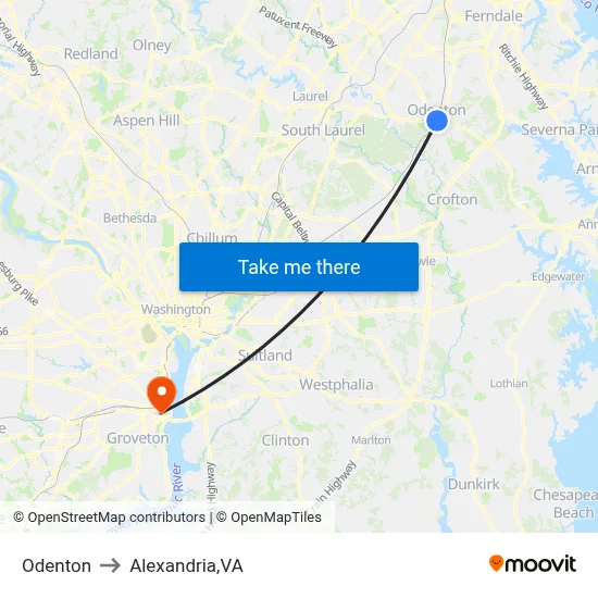 Odenton to Alexandria,VA map
