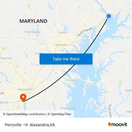 Perryville to Alexandria,VA map