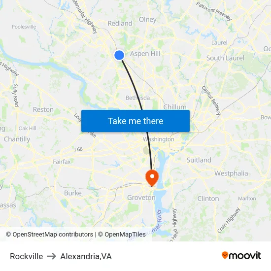 Rockville to Alexandria,VA map