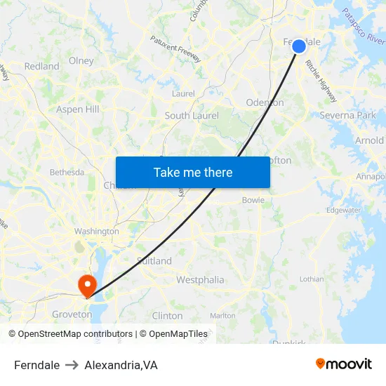 Ferndale to Alexandria,VA map