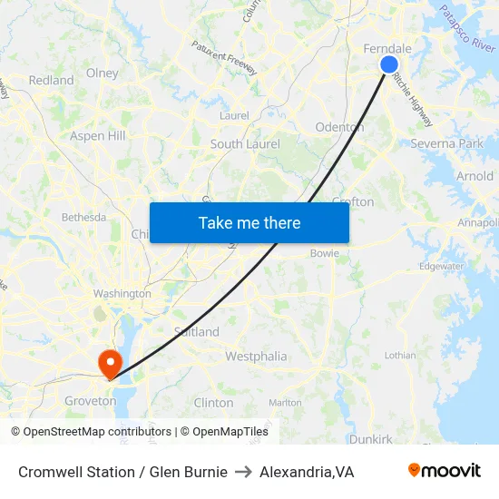 Cromwell Station / Glen Burnie to Alexandria,VA map