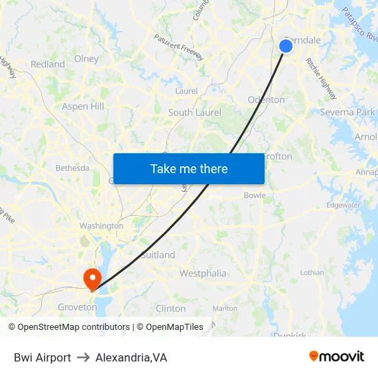 Bwi Airport to Alexandria,VA map