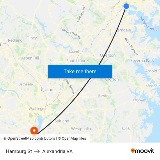 Hamburg St to Alexandria,VA map