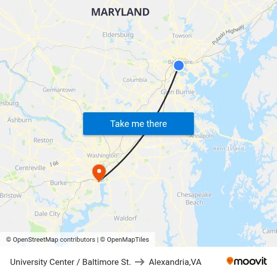 University Center / Baltimore St. to Alexandria,VA map
