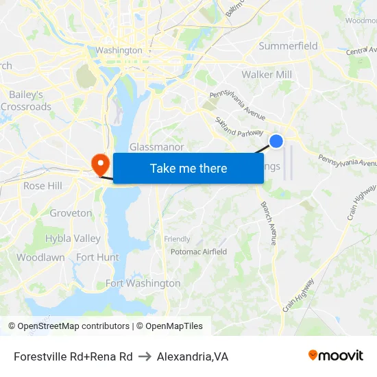 Forestville Rd+Rena Rd to Alexandria,VA map