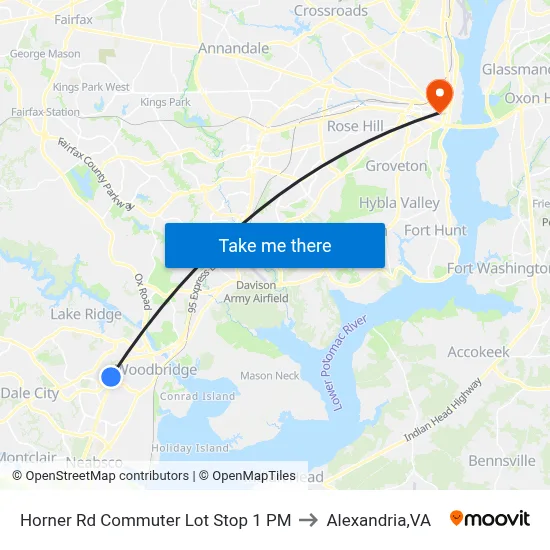 Horner Rd Commuter Lot Stop 1 PM to Alexandria,VA map