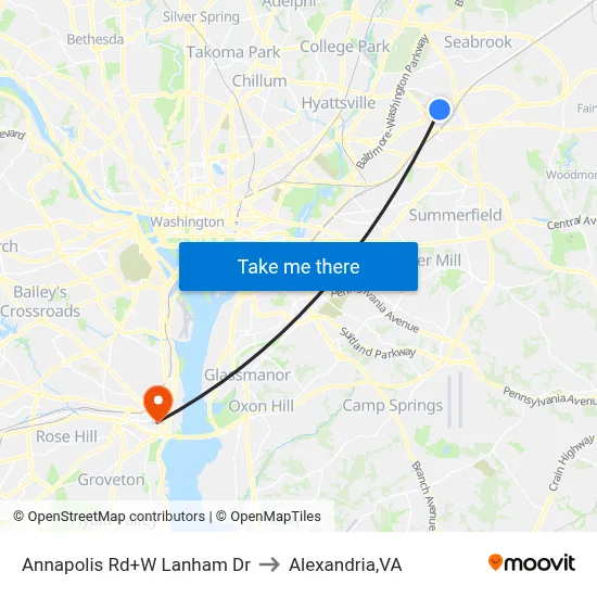 Annapolis Rd+W Lanham Dr to Alexandria,VA map