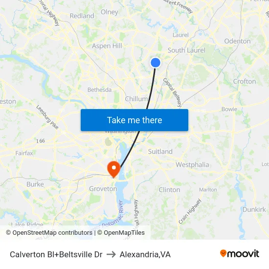 Calverton Bl+Beltsville Dr to Alexandria,VA map
