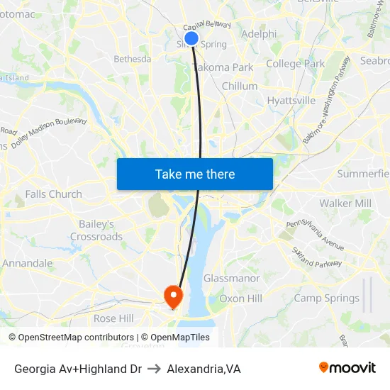 Georgia Av+Highland Dr to Alexandria,VA map