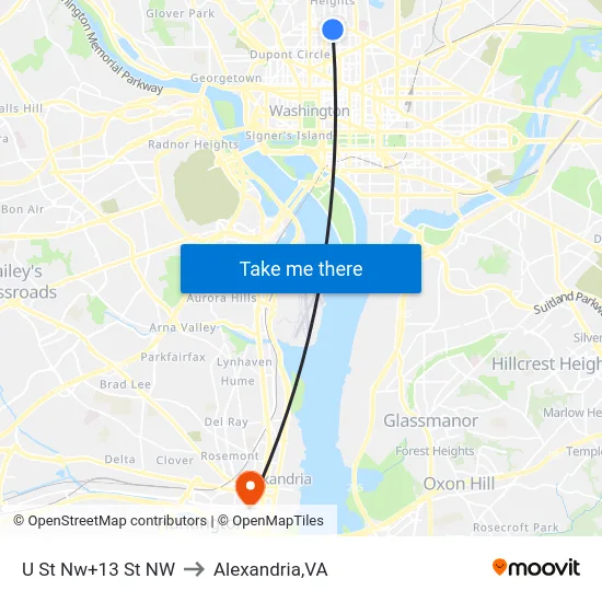 U St Nw+13 St NW to Alexandria,VA map