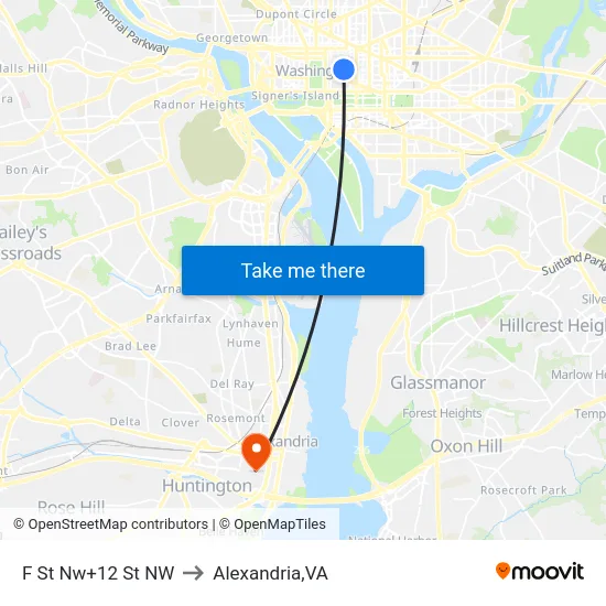 F St Nw+12 St NW to Alexandria,VA map