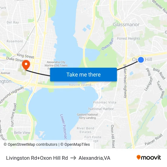 Livingston Rd+Oxon Hill Rd to Alexandria,VA map