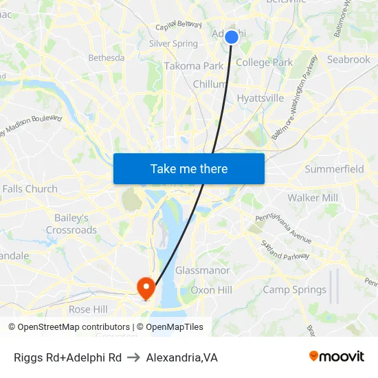 Riggs Rd+Adelphi Rd to Alexandria,VA map