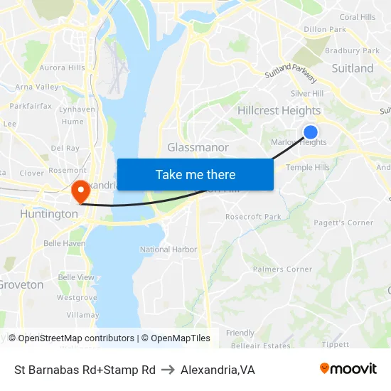 St Barnabas Rd+Stamp Rd to Alexandria,VA map