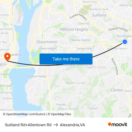 Suitland Rd+Allentown Rd to Alexandria,VA map