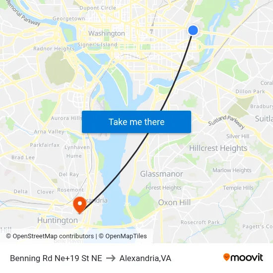 Benning Rd Ne+19 St NE to Alexandria,VA map