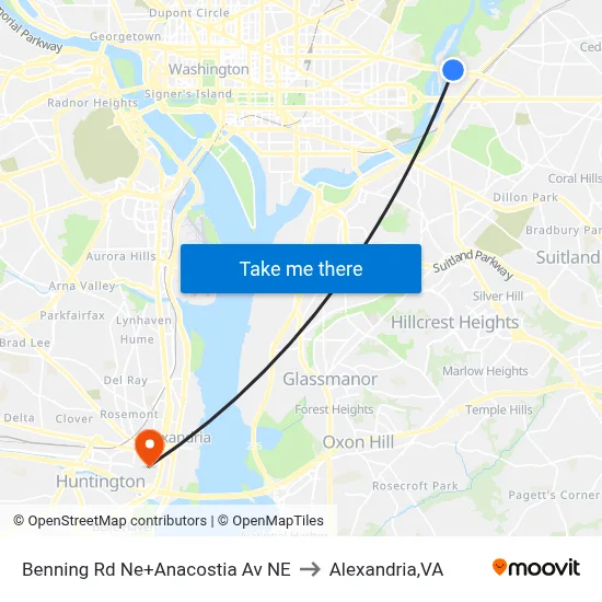 Benning Rd Ne+Anacostia Av NE to Alexandria,VA map
