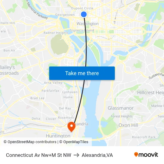 Connecticut Av Nw+M St NW to Alexandria,VA map