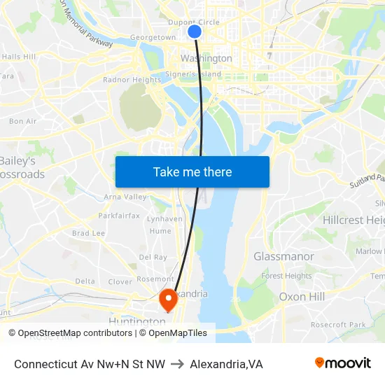 Connecticut Av Nw+N St NW to Alexandria,VA map
