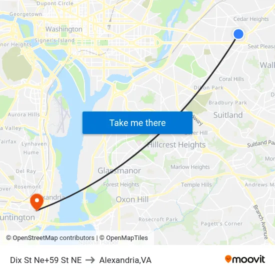 Dix St Ne+59 St NE to Alexandria,VA map