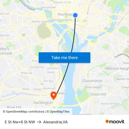E St Nw+8 St NW to Alexandria,VA map