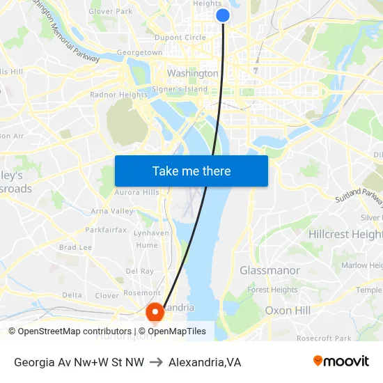 Georgia Av Nw+W St NW to Alexandria,VA map