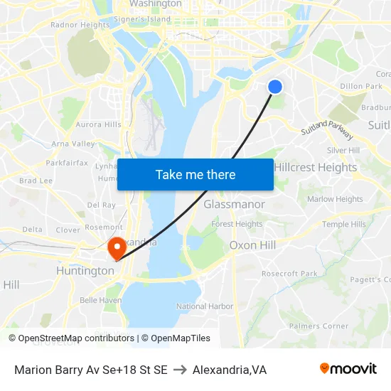 Marion Barry Av Se+18 St SE to Alexandria,VA map