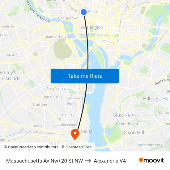 Massachusetts Av Nw+20 St NW to Alexandria,VA map