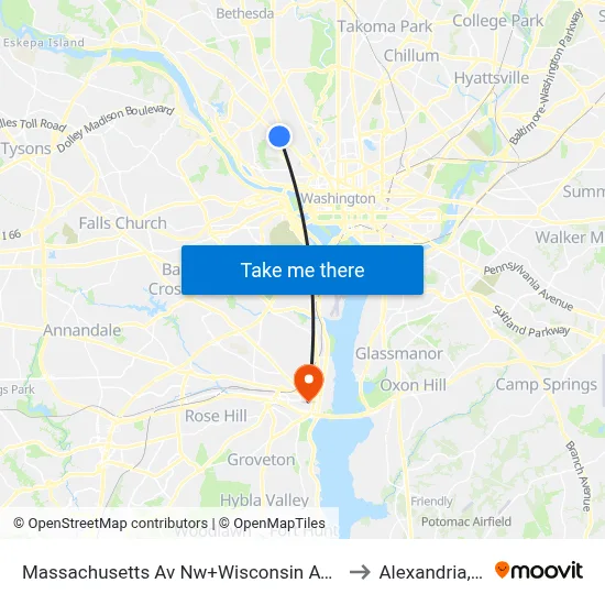 Massachusetts Av Nw+Wisconsin Av NW to Alexandria,VA map