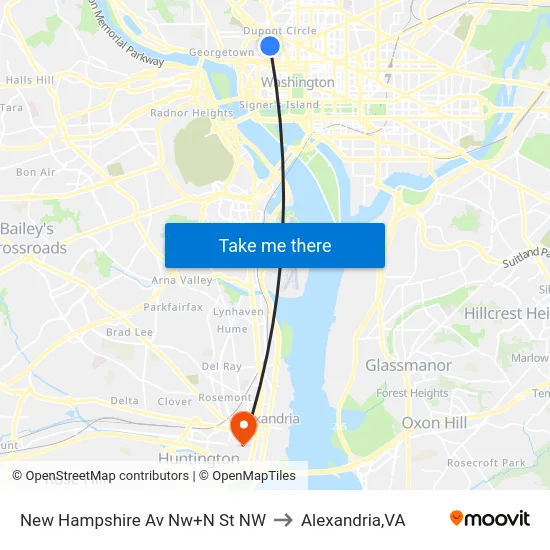 New Hampshire Av Nw+N St NW to Alexandria,VA map