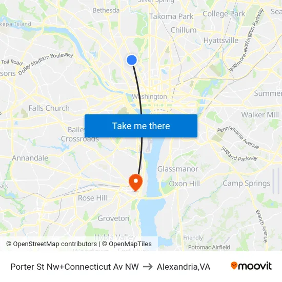 Porter St Nw+Connecticut Av NW to Alexandria,VA map