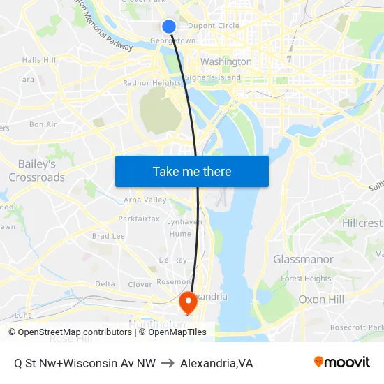 Q St Nw+Wisconsin Av NW to Alexandria,VA map