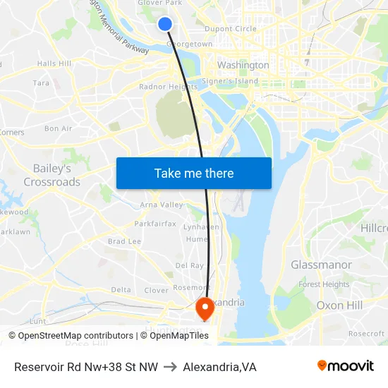 Reservoir Rd Nw+38 St NW to Alexandria,VA map