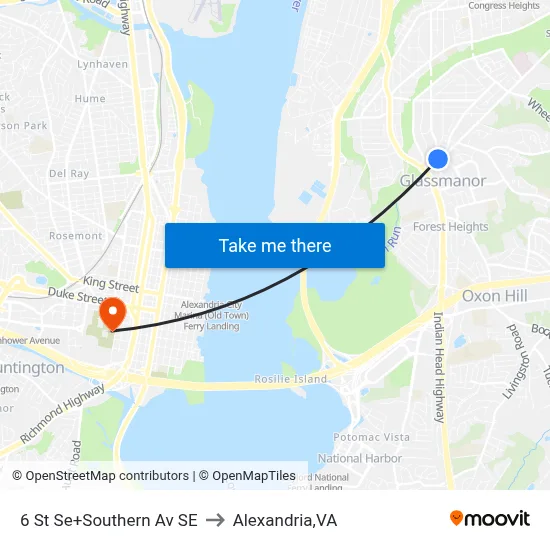 6 St Se+Southern Av SE to Alexandria,VA map
