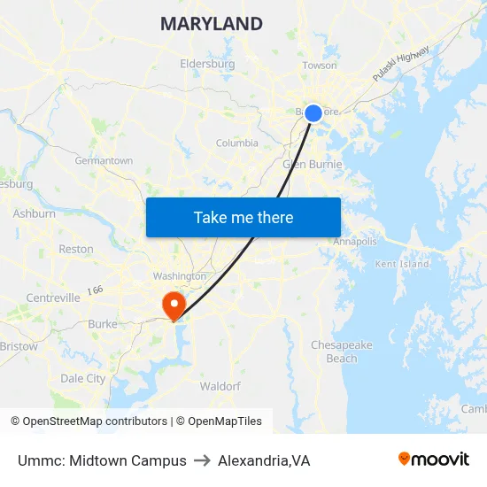 Ummc: Midtown Campus to Alexandria,VA map