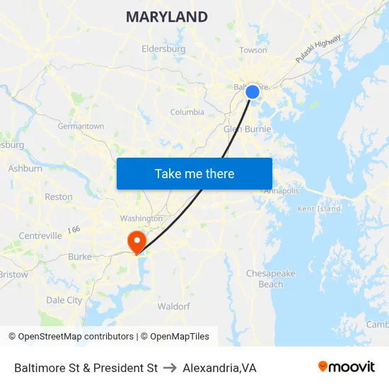 Baltimore St & President St to Alexandria,VA map